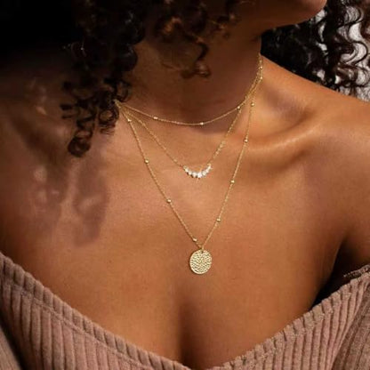 Gold Layered Necklaces for Women, 14K Gold Plated Paperclip Snake Chain Necklace Set, Dainty Coin Cross Tear Pendant Layering Choker Necklaces, Simple Trendy Stackable Jewelry Gifts - color: 3PCS / Coin&CZ&Chain
