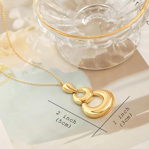 PEARLADA 18k Gold Plated Chain Long Necklace, Boho Sweater Necklace for Women, Geometric Pendant Y Necklace - color: 3 Layered Hoop