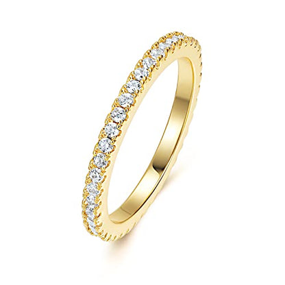 MDFUN 14K Gold Plated Full Eternity Band Ring for Women Round Cut Cubic Zirconia Stackable Wedding Band Anniversary Promise Ring - color: gold plated, size: 7