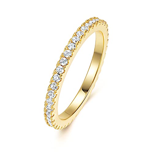MDFUN 14K Gold Plated Full Eternity Band Ring for Women Round Cut Cubic Zirconia Stackable Wedding Band Anniversary Promise Ring - color: gold plated, size: 8