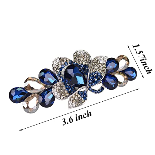 Flower Jewelry Design Hairpin Luxury Rhinestone Hair Barrette Clip Gorgeous Hair Accessories for Women(Deep Blue) - color: Deep Blue