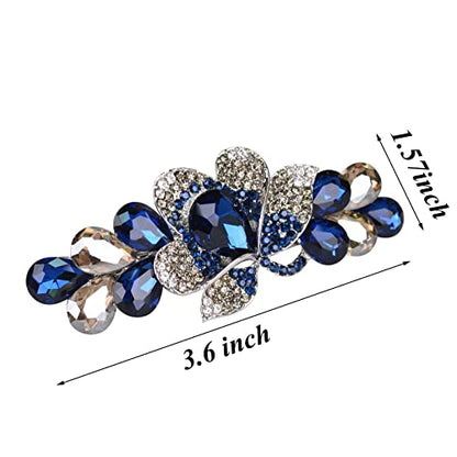Flower Jewelry Design Hairpin Luxury Rhinestone Hair Barrette Clip Gorgeous Hair Accessories for Women(Deep Blue) - color: Deep Blue