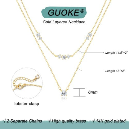 Gold Necklace Stack, Layered Gold Necklaces for Women Jewelry Set | 14K Gold Plated, Separate Chains, Pendant, Dainty, Non Tarnish, Delicate, Chain, Multi, Gift - color: 2 Layer-Solitaire Bar Gold