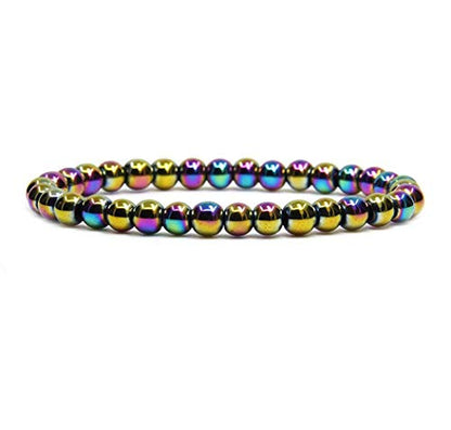 Angelstones Gemstones 6mm Round Beads Healing Crystal Bracelet for women | Natural Gemstone, Handmade Gifts for Women, Healing Crystal Round Beaded Stretch Bracelets, Unisex Jewelry for Women and Men - color: Aqua Aura Hematite