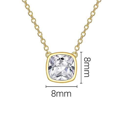 925 Sterling Silver Cubic Zirconia Necklace and Earrings Set for Women, Heart, Cushion, Round, Emerald Cut CZ, Solitaire Bezel Jewelry Set, CZ Bridal Jewelry Set, Bridesmaid Gift - style: Cushion Cut
