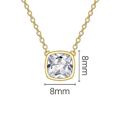 925 Sterling Silver Cubic Zirconia Necklace and Earrings Set for Women, Heart, Cushion, Round, Emerald Cut CZ, Solitaire Bezel Jewelry Set, CZ Bridal Jewelry Set, Bridesmaid Gift - style: Cushion Cut