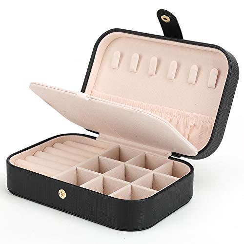 Small Jewelry Box Storage Organizer Jewelry case Travel Jewelry Organizer | Jewelry Box Necklace Ring Storage Organizer Mini Jewelry case Double Layer Travel Jewelry Organizer for Women Girls Gift - color: Black