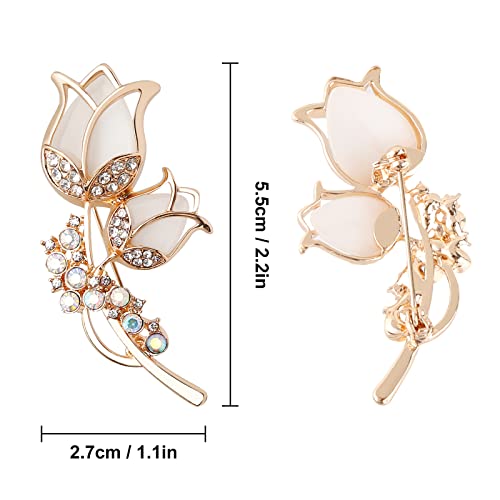 Pearl Diamond Brooch Pins for Dress Sweater Scarf, Wedding Party Decoration Birthday Christmas Gift - style: Tulip