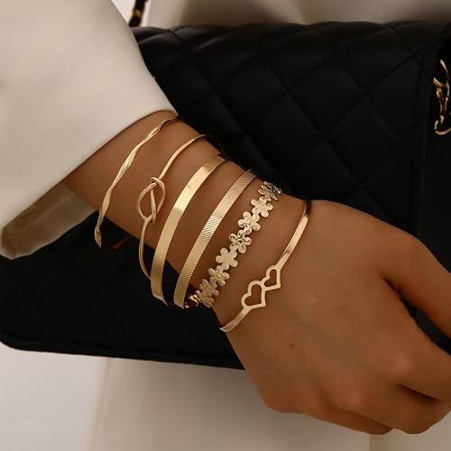 ÌF ME Gold Bangle Bracelets for Women, Indian Bangles Stackable Set, Multi Layer Textured 18K Gold Plated Chunky Bracelets Boho Jewelrys Set - style: gold-heart