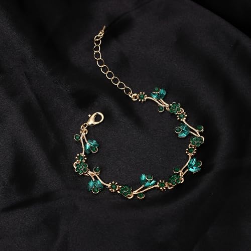 Elegant Brides Austrian Crystal Flower Choker Necklace Drop Dangle Earring Bracelet Wedding Jewelry Set for Bridesmaid Prom Costume Jewelry Set for Women - color: Emerald-Gold Plated