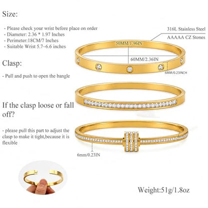 Gold Bangle Bracelets for Women, 18K Gold Plated Stainless Steel Stackable Bangles, Non-Tarnish Trendy Jewelry, Ideal Gift for Birthday Anniversary - color: Gold-2
