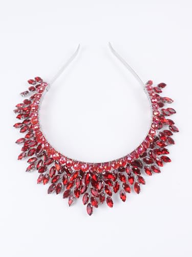 Bridal Rhinestone Headband Wedding Hair Accessories for Women, Pearl Crystal Headband Wedding Costume Headpieces for Brides Princess Quinceanera Christmas Party Prom Birthday(Red) - color: Red