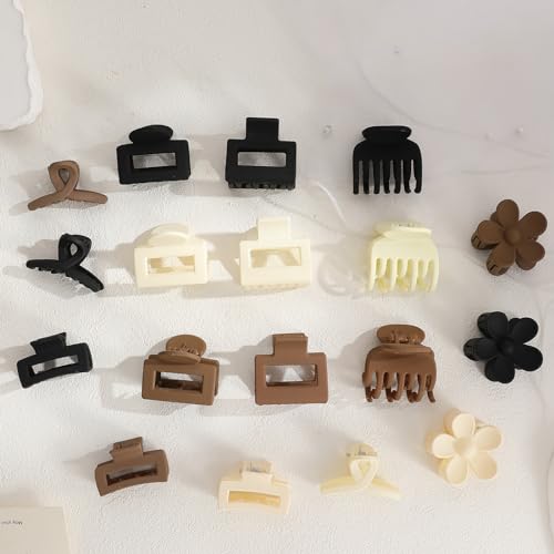 18Pcs Medium Hair Clips for Women Girls - Matte Love, Triangle, Ribbon and Semicircle Styles for Thin/Thick Hair, Cute Nonslip Accessories (White, Brown, Black) - color: White, Brown, Black