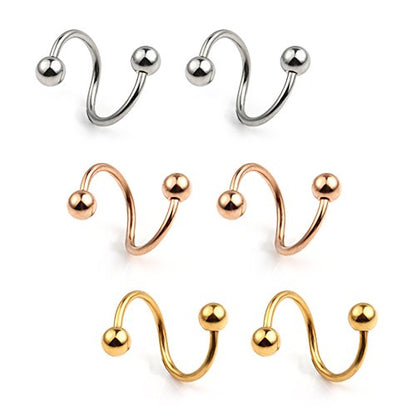 Ruifan 16G Stainless Steel Twist Ear Plug Earring Spiral Helix Stud Lip Ring Body Piercing Jewelry 8mm 10mm - style: 3Pairs - 8mm Mix Color