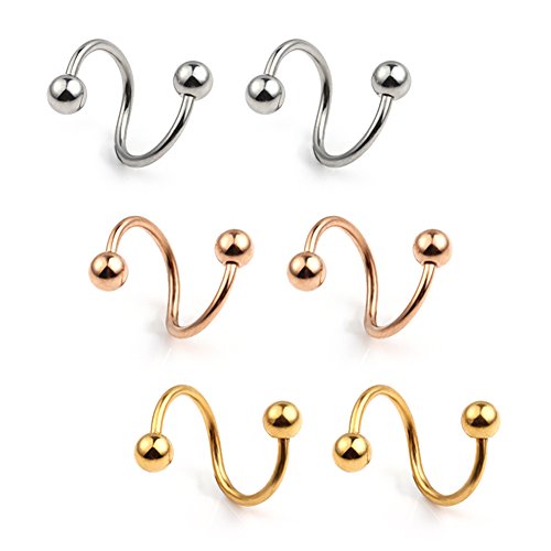 Ruifan 16G Stainless Steel Twist Ear Plug Earring Spiral Helix Stud Lip Ring Body Piercing Jewelry 8mm 10mm - style: 3Pairs - 8mm Mix Color