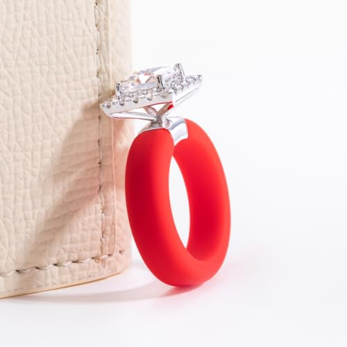Moissanite Silicone Ring for Women, Promise Ring 925 Sterling Silver, Soft - color: Red