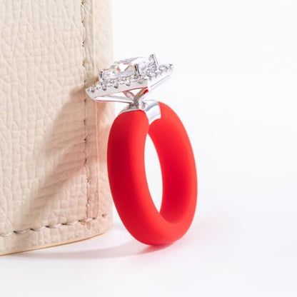 Moissanite Silicone Ring for Women, Promise Ring 925 Sterling Silver, Soft - color: Red