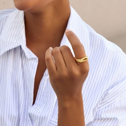 Cicy Bell Initial Rings for Women 18k Gold Plated Adjustable Rings | Open Signet Rings, Bold Letter, Personalized Engraved, For Party - color: Initial-Q