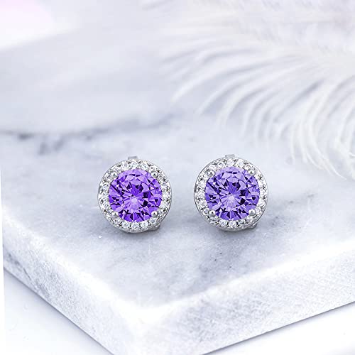 YOQUCOL 8MM Cubic Zirconia Crystal Clip On Stud Earrings Round Non Pierced Earrings for Women - color: Purple