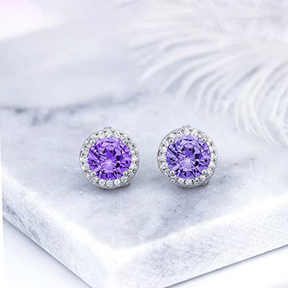 YOQUCOL 8MM Cubic Zirconia Crystal Clip On Stud Earrings Round Non Pierced Earrings for Women - color: Purple