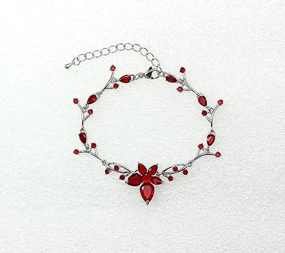 Faship Gorgeous CZ Crystal Floral Necklace Earrings Set - color: Red / Matching Bracelet
