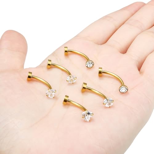 Vsnnsns 14G Floating Belly Button Ring Piercing Jewelry 316L Stainless Surgical Steel Round Heart Cubic Zirconia Navel Rings Belly Button Ring Piercing Jewelry for Women 14 Gauge Hypoallergenic - color: Gold-12MM Bar-Clear CZ