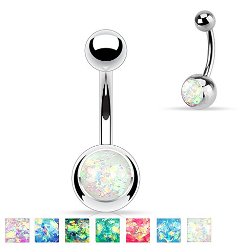 Belly Button Piercing Ring 14 Gauge Surgical Steel - color: Blue Created Opal