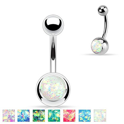 Belly Button Piercing Ring 14 Gauge Surgical Steel - color: Blue Created Opal