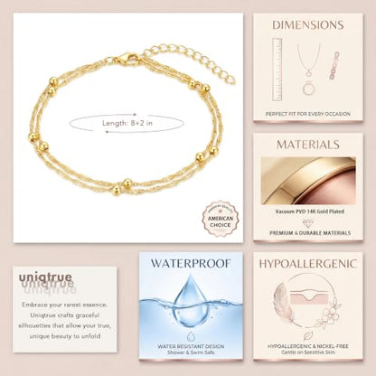Dainty Layered Ankle Bracelets for Women Waterproof, 14K Gold/Silver Plated Anklets Beaded Satellite Chain Ankle Bracelet Set Trendy Beach Summer Fashion Jewelry Gift - style: Style 3