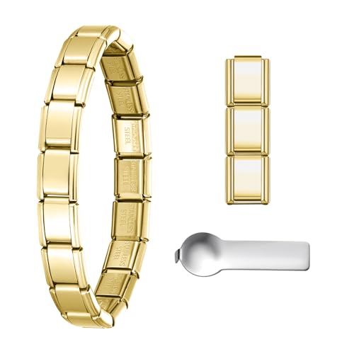 Stainless Steel Italian Charm Bracelet, 18 Link Starter Bracelet 9mm Charms | Italian Charm Bracelet with 9Pcs/20Pcs Charms and Opening Tools, Classic 9mm Modular Charm, Personalized Jewelry Gift - color: Gold