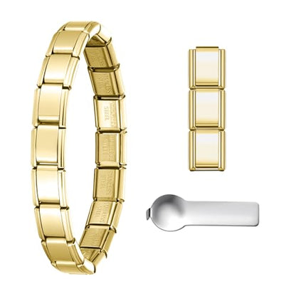 Stainless Steel Italian Charm Bracelet, 18 Link Starter Bracelet 9mm Charms | Italian Charm Bracelet with 9Pcs/20Pcs Charms and Opening Tools, Classic 9mm Modular Charm, Personalized Jewelry Gift - color: Gold