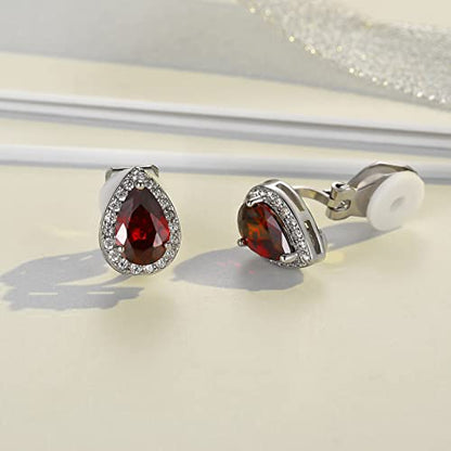 SELOVO Clip On earrings for Women Teardrop Cubic Zirconia Clip Earrings Stud - color: Red