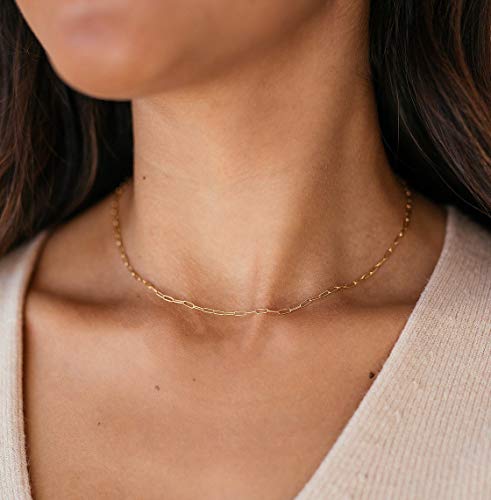 Lcherry Dainty Choker Necklace for Women 14K Gold Plated Choker Necklace Gifts for Her - color: 'Paperclip Choker