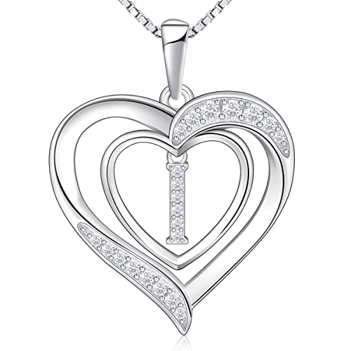 RIVIKO Heart Initial Necklace for Women, 925 Sterling Silver Letter Pendant,Personalized Charm Alphabet Jewelry Valentines Mother's Day Anniversary Christmas Birthday Gifts for Women Her Mom Wife - color: Letter-I
