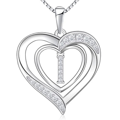 RIVIKO Heart Initial Necklace for Women, 925 Sterling Silver Letter Pendant,Personalized Charm Alphabet Jewelry Valentines Mother's Day Anniversary Christmas Birthday Gifts for Women Her Mom Wife - color: Letter-I