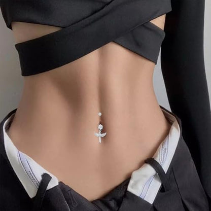 Belly Button Rings 925 Sterling Silver Belly Piercing Jewelry Hypoallergenic Navel Rings Gifts for Women - style: Angel Wings