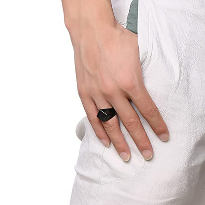 MYNENEY Stainless Steel Square Shape Signet for Men Statement Ring - color: Rhombus Black