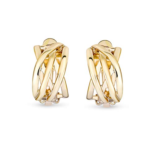 Bling Jewelry Casual Wide Criss Cross Clip On Earrings For Women Lightweight Non Pierced Ears Rhodium Plated Rose Yellow Gold Plated - color: Gold A