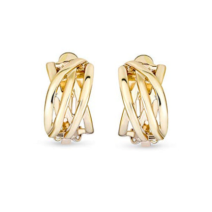 Bling Jewelry Casual Wide Criss Cross Clip On Earrings For Women Lightweight Non Pierced Ears Rhodium Plated Rose Yellow Gold Plated - color: Gold A