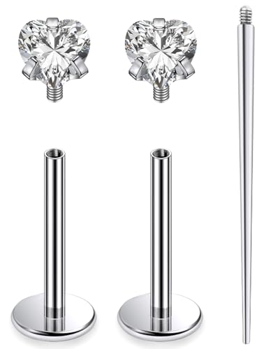 20G 18G 16G Astm F136 Titanium Internal Thread Flat Back Earrings Nose Studs Tragus Helix Conch Cartilage Lobe Earrings Medusa Labret Snake Bite Monroe Lip Ring Piercing Jewelry For Women Men - color: Clear, size: 16G-10MM Bar-CZ 3MM