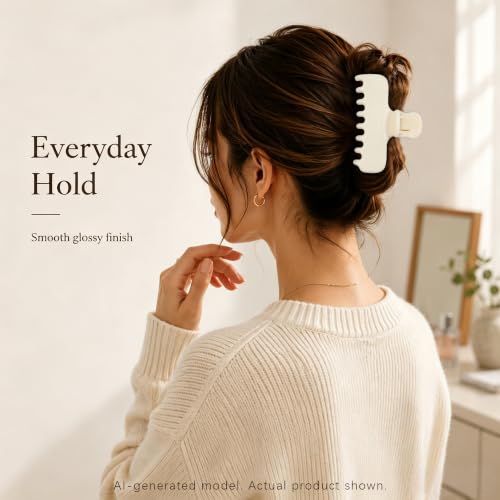 Ivyu 4-Inch Large Rounded Rectangle Hair Claw Clip for Women, Strong Hold | Smooth rounded teeth and a strong spring provide a secure hold for full updos on fine to medium hair. - color: Milk white