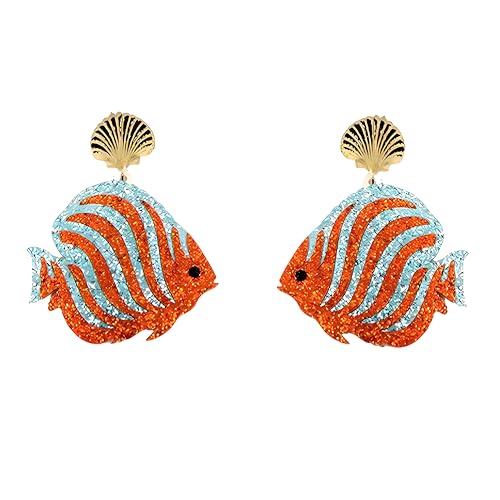 Cute Acrylic Tropical Fish Earrings Creative Parrot Hornbill Drop Dangle Earrings Stylish Animal Statement Earrings Daily Wear Jewelry for Women - color: Blue Orange Fish