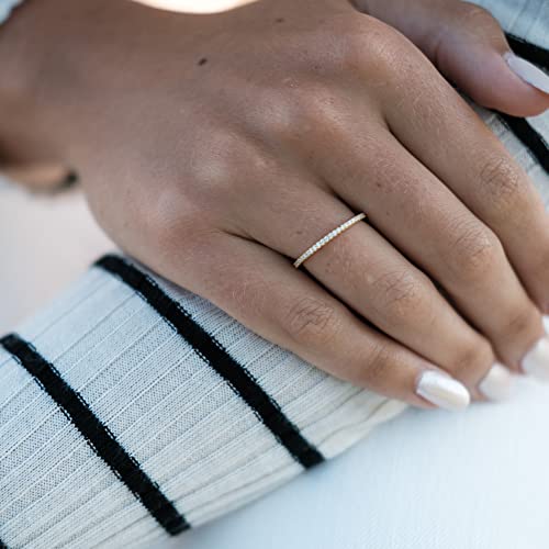 18K Gold Plated Sterling Silver Full Eternity Band | Cubic Zirconia Paved Wedding Band | Thin CZ Stacking Ring - color: Yellow Gold
