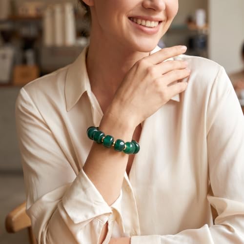 Chunky Beaded Bracelet for Women-Boho Bold Acrylic Resin Stretch Bracelets Trendy Summer Beach Elastic Bangle Vacation Jewelry Accessories - color: Style 1-Dark Green