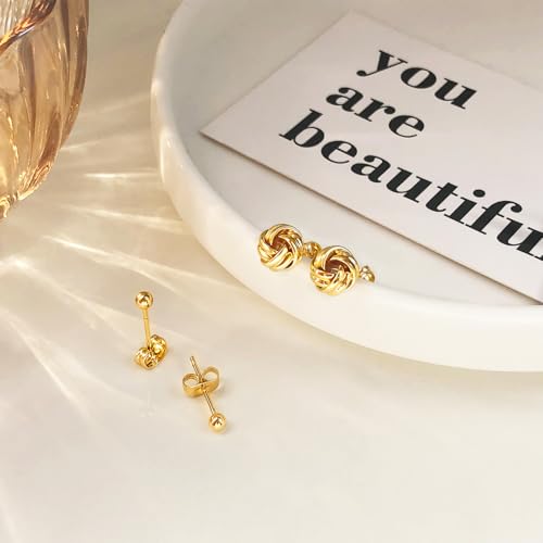IMBOS Pearl Earrings 14k Gold Plated Daisy Flower Stud Earrings for Women Ball Stud Flat Back Earring Hypoallergenic Statement Earring Trendy Jewelry Gift for Women - color: Gold-Knot Ball