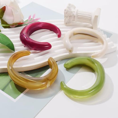 Firstmeet Chunky Bold Open Cuff Acrylic Bangle - Oversized Wrist Statement Bracelet for Edgy Style - color: Olive