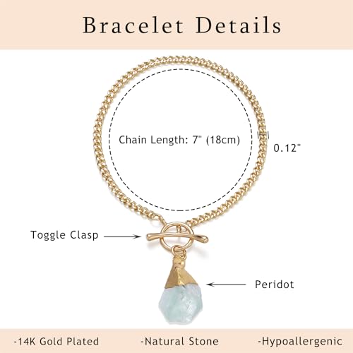 Crystal Bracelet for Women, Dainty 14K Gold Plated Chain Bracelet | Handmade Healing Crystals and Stones Spiritual Jewelry Gifts for Women - style: Peridot Bracelet