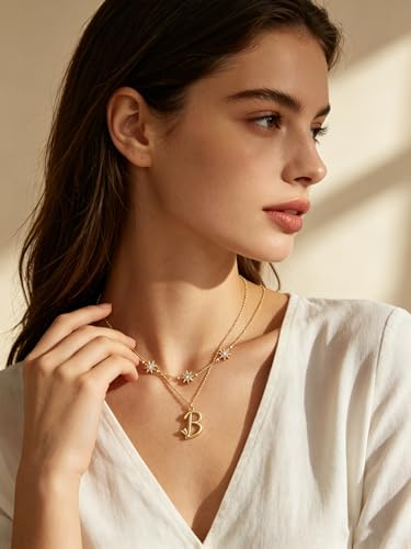 14K Gold A-Z Initial Lette Necklace Star Choker Women Necklace | Personalized Initial Jewelry, Meaningful Name Letter Gift for Women Wife Mom Friend, Perfect Present For Birthday/Anniversary - style: 14K Gold-B