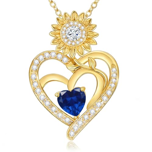 Midari Sunflower Necklace 18k Gold Plated Heart with Brithstone You Are My Sunshine Necklace Anniversary Birthday Sunflower Jewelry Gift for Women Wife Mom - color: 09-September