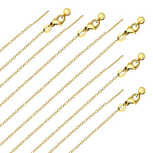 GTVOODX 10 Pack Gold Plated Necklace Chain Bulk Adjustable Stainless Steel Dainty Cable Chain for Jewelry Making with Rubber Stopper Beads - color: Gold Cable